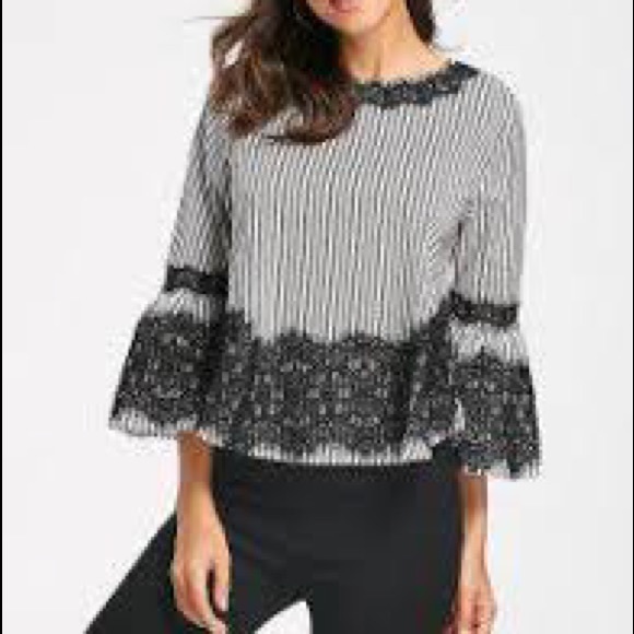 Zara Vertical Stripe Bell Sleeve Top NEW! - Picture 2 of 9